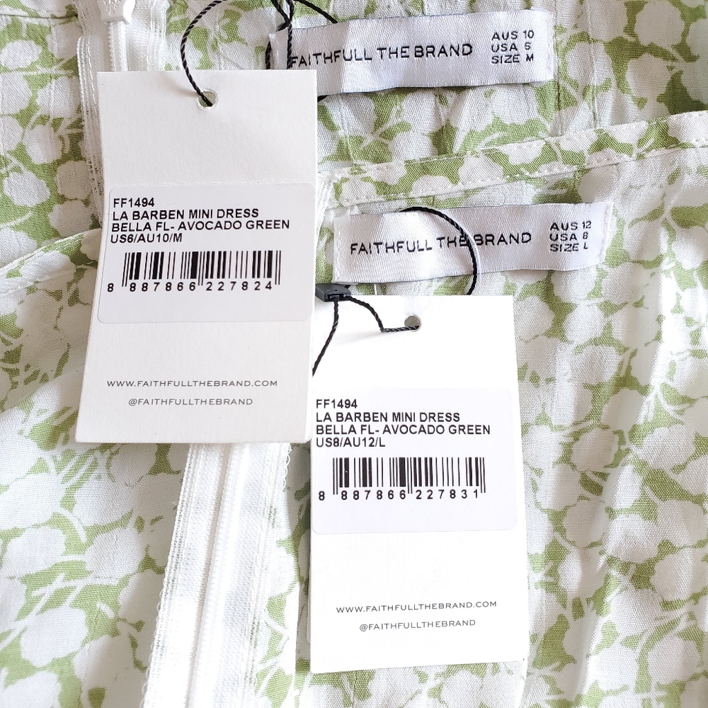 Faithfull The Brand La Barben Bella Floral Avocado Green Mini Dress NWT - Picture 12 of 14